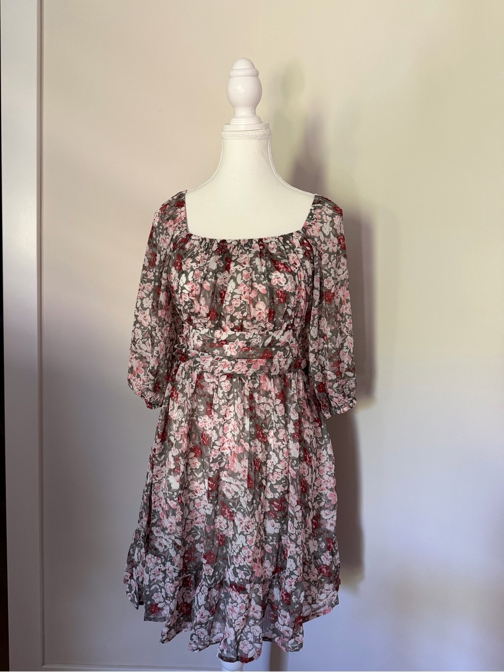Amazon Floral Mini Dress in Pink and Green
